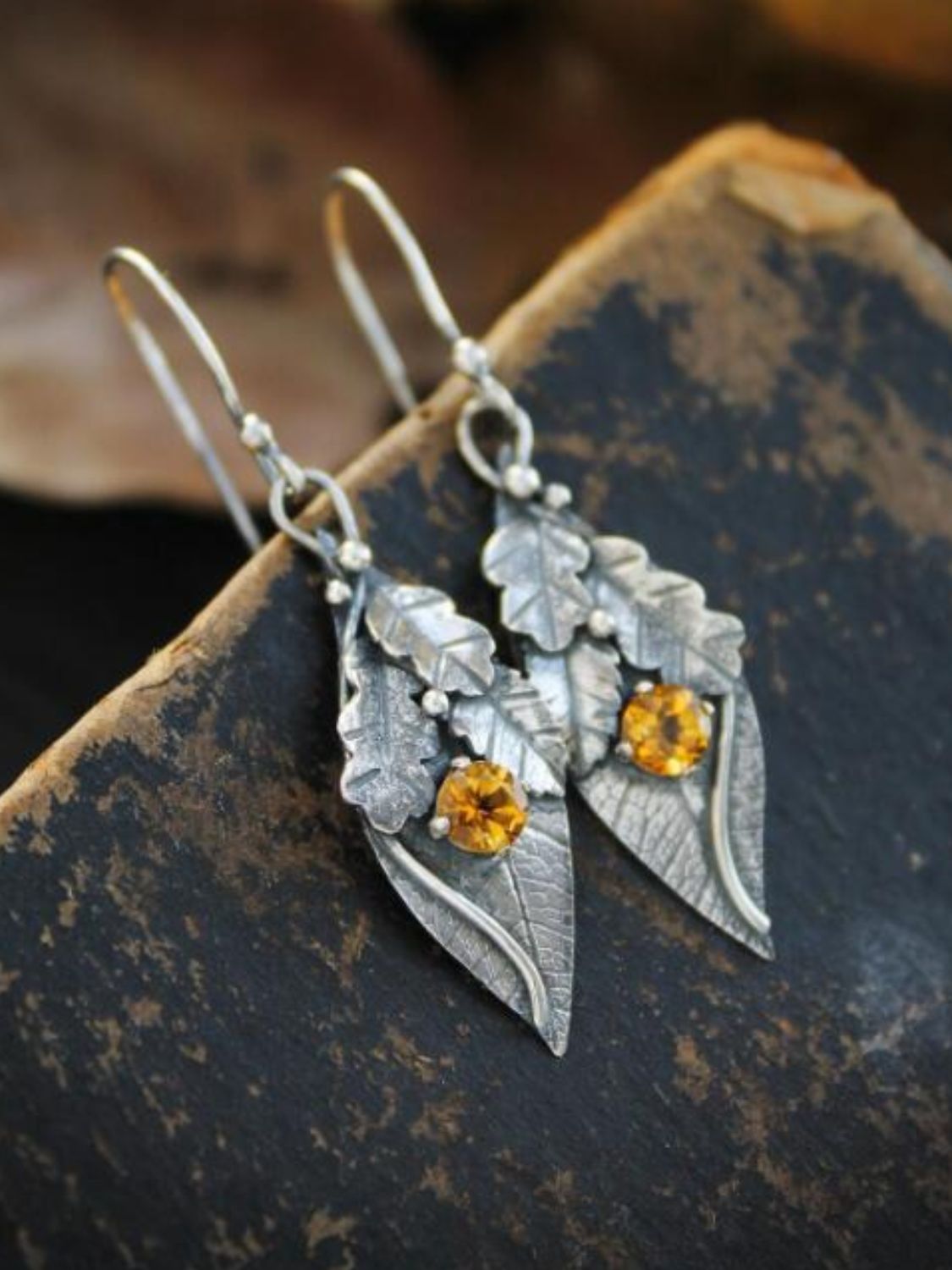 Alloy Rhinestone Leaf Shape Earrings - Bella Blue Styles