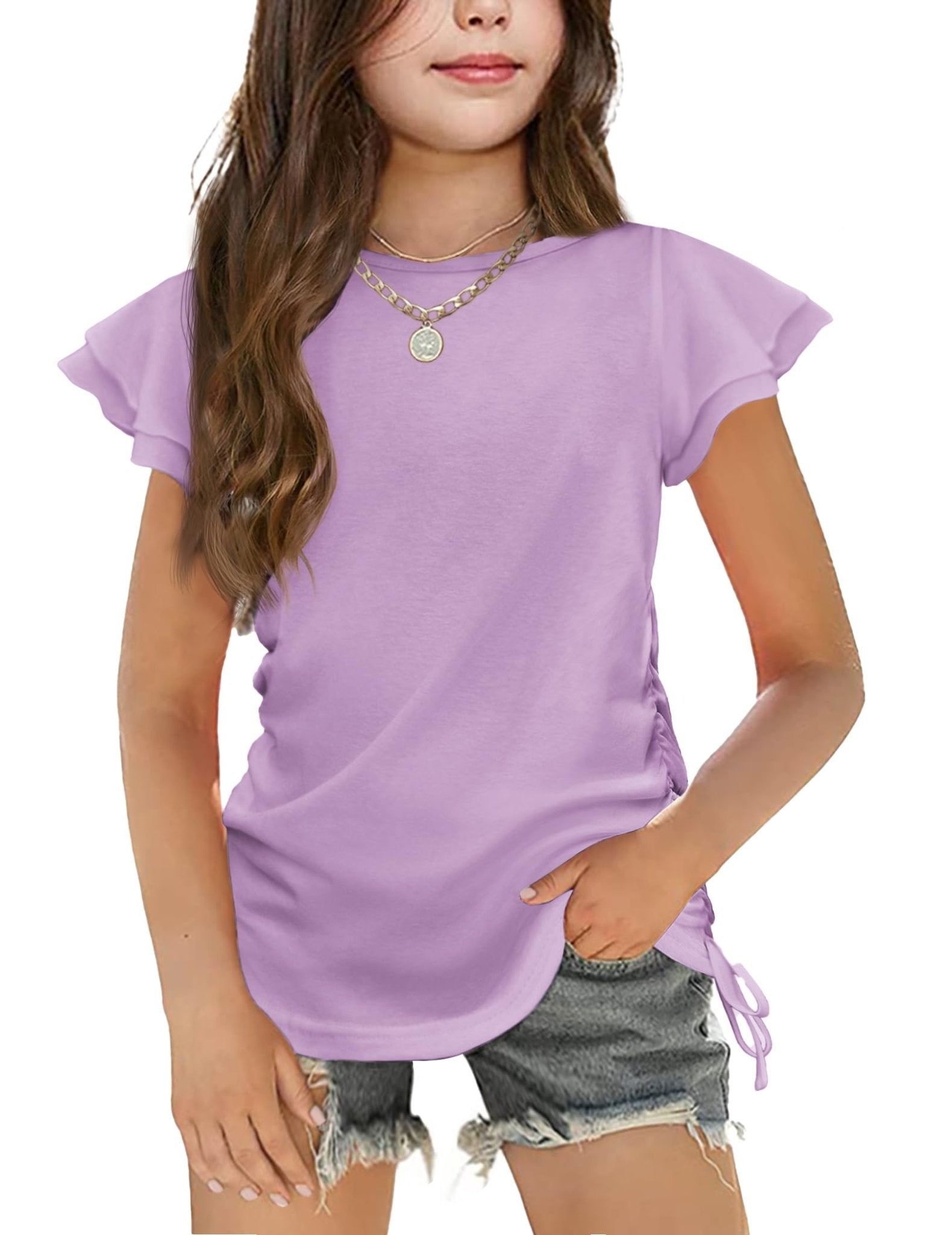 Arshiner Girls Ruffle Shirts Short Sleeves Summer Crewneck Cute Girls Bella Blue Styles