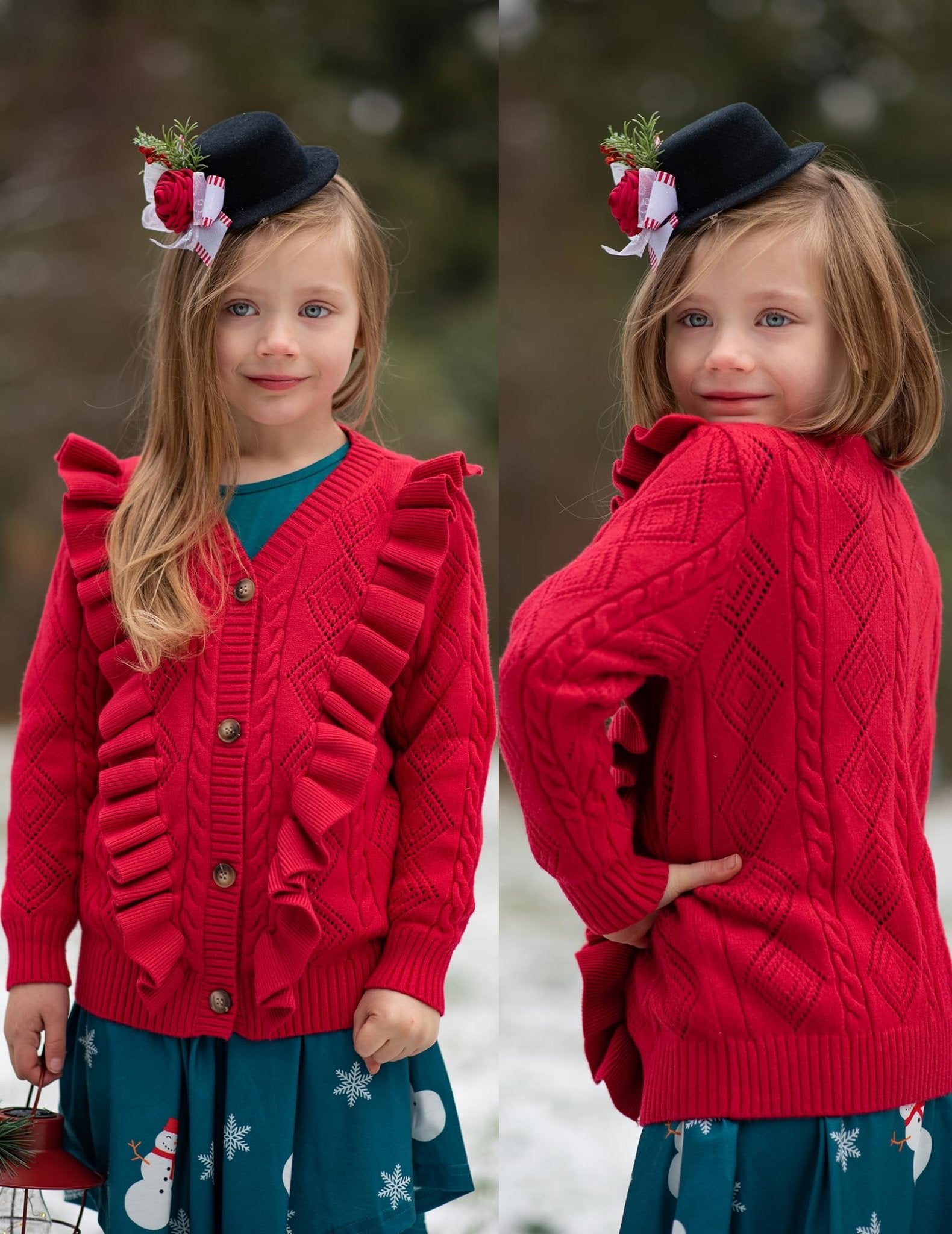 Arshiner Girls School Uniform Cardigan Sweater V Neck Ruffle Trim Cable Knit Fashion Cute Sweater Outwear Button Down Pointelle Knitted Tops Clothes Wine Red for 12 - 13 Years - Bella Blue Styles