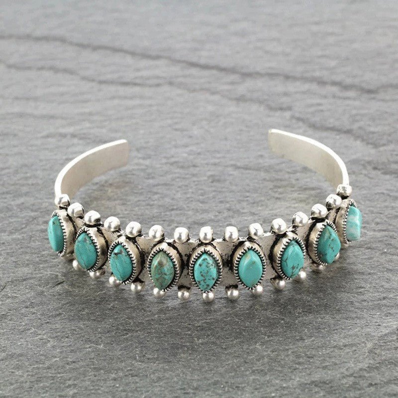 Artificial Turquoise Alloy Open Bracelet - Bella Blue Styles