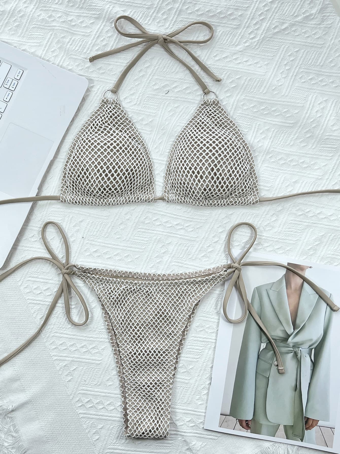 Ivory Halter Neck Tie Back Bikini Set