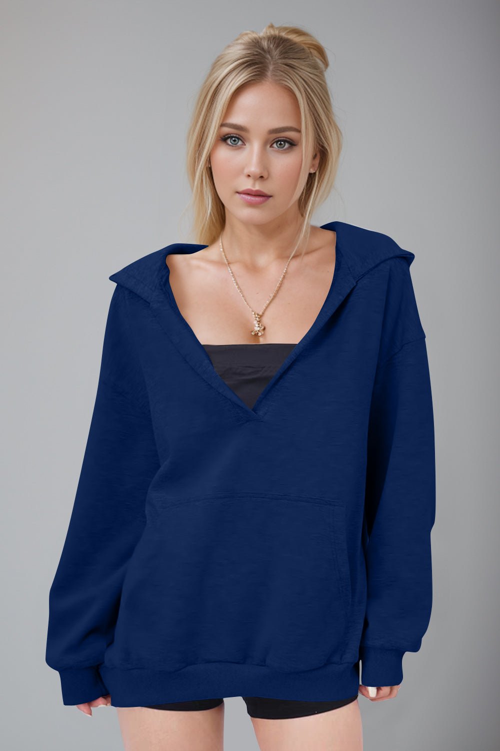 Basic Bae Air Scuba Kangaroo Pocket Long Sleeve Hoodie - Bella Blue Styles