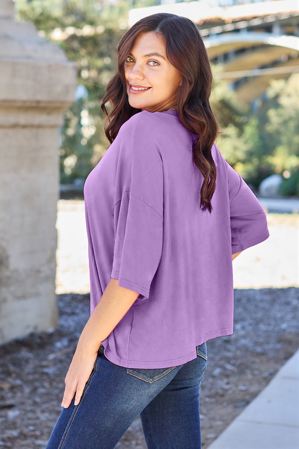 Basic Bae Bamboo Round Neck Drop Shoulder T-Shirt - Bella Blue Styles