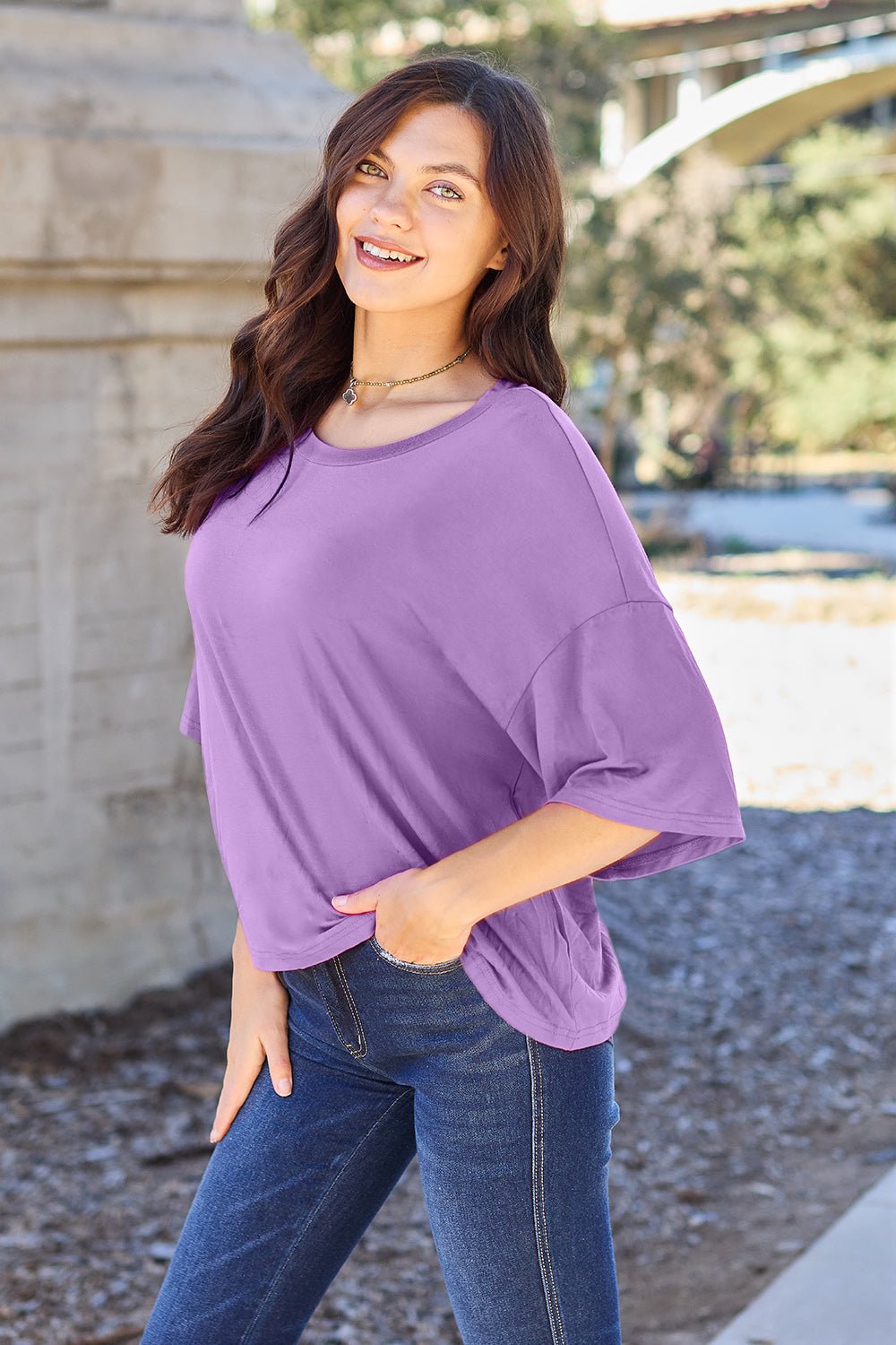 Basic Bae Bamboo Round Neck Drop Shoulder T-Shirt - Bella Blue Styles