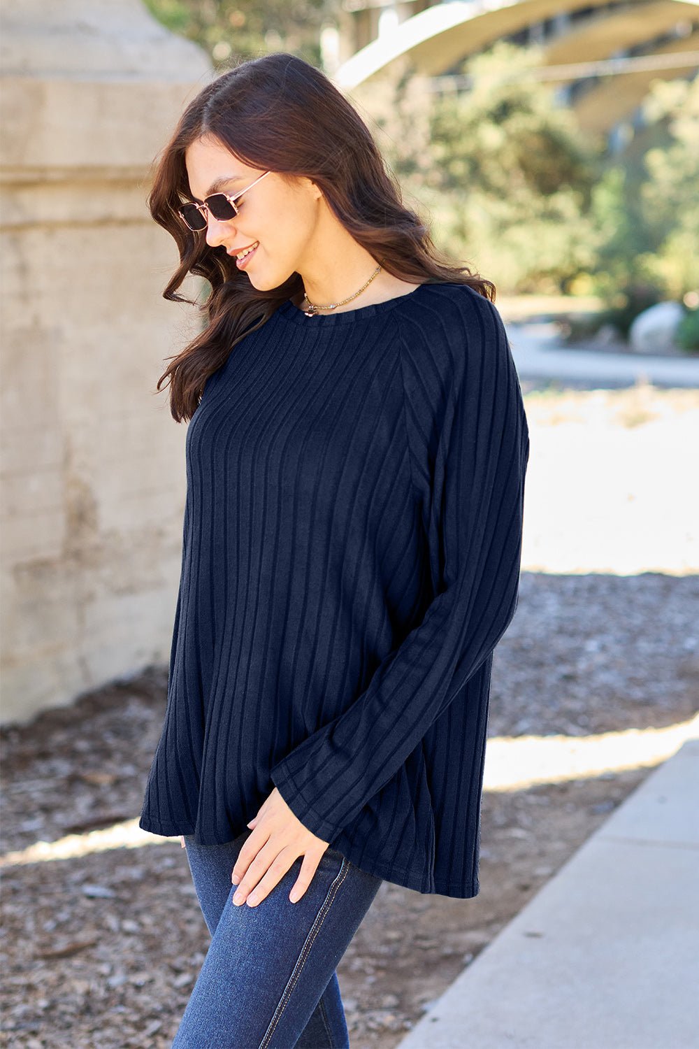 Basic Bae Full Size Ribbed Round Neck Long Sleeve Knit Top - Bella Blue Styles