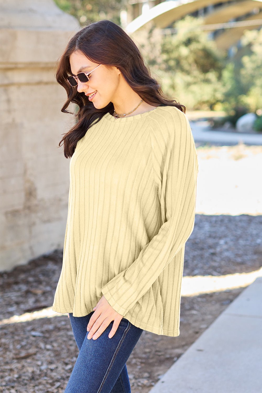 Basic Bae Full Size Ribbed Round Neck Long Sleeve Knit Top - Bella Blue Styles