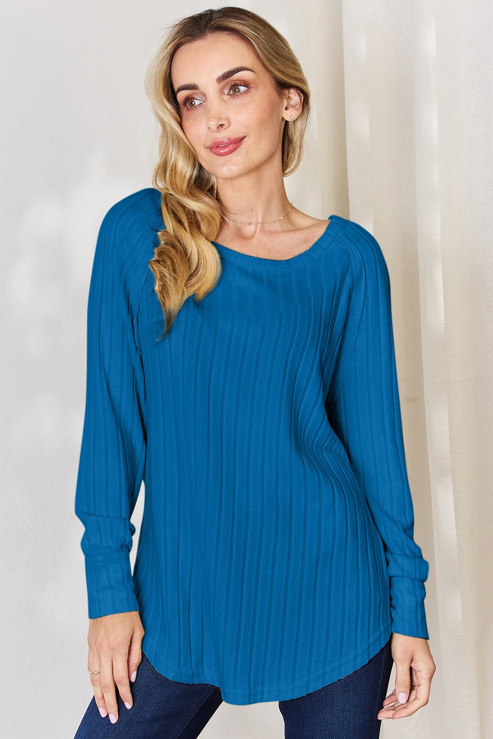 Basic Bae Full Size Ribbed Round Neck Slit T-Shirt - Bella Blue Styles