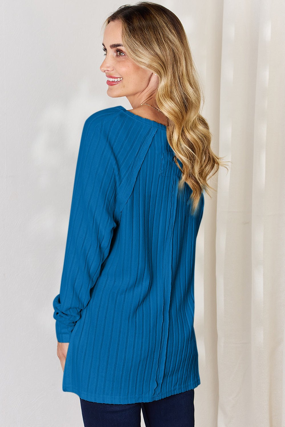 Basic Bae Full Size Ribbed Round Neck Slit T-Shirt - Bella Blue Styles