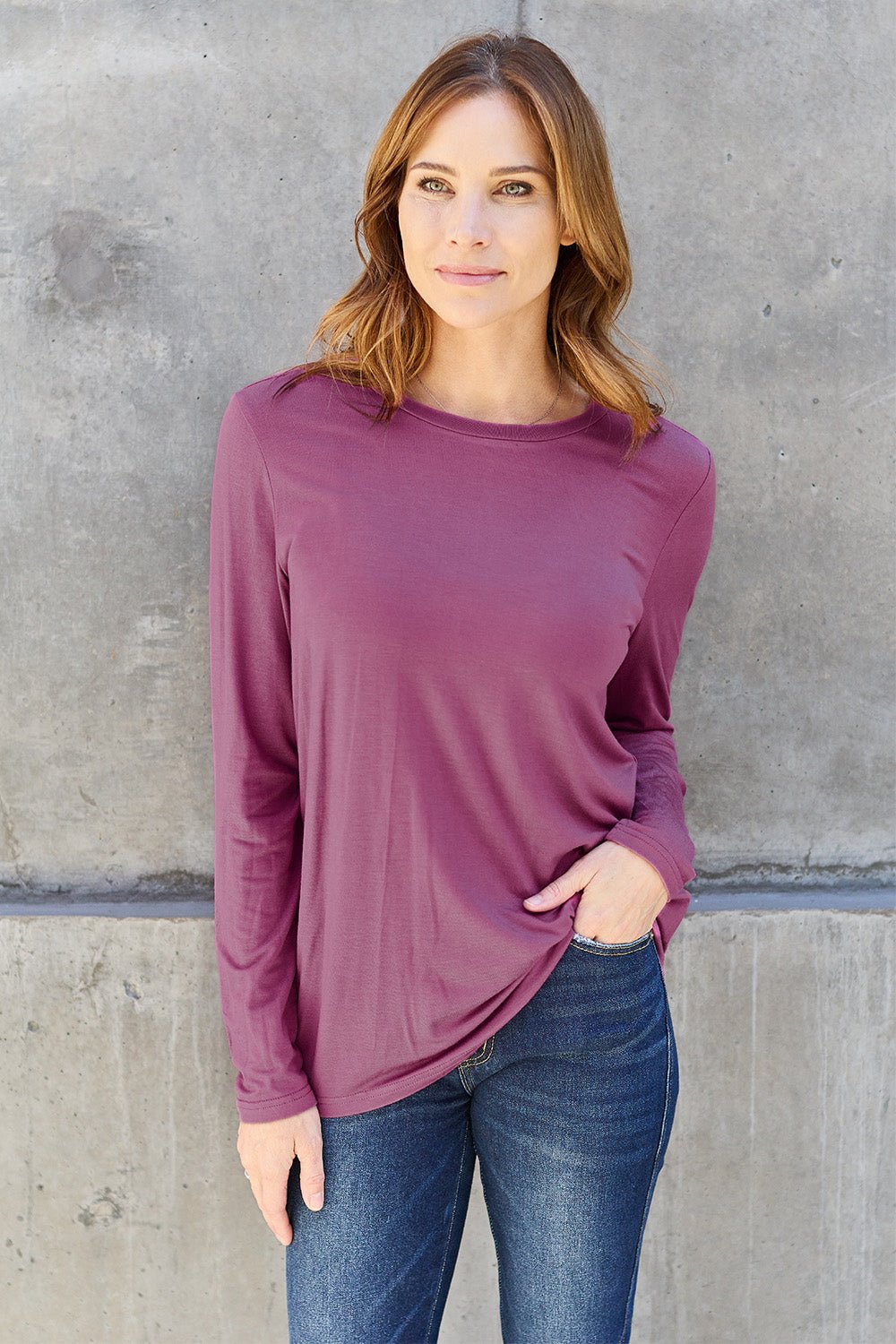 Basic Bae Full Size Round Neck Long Sleeve Top - Bella Blue Styles