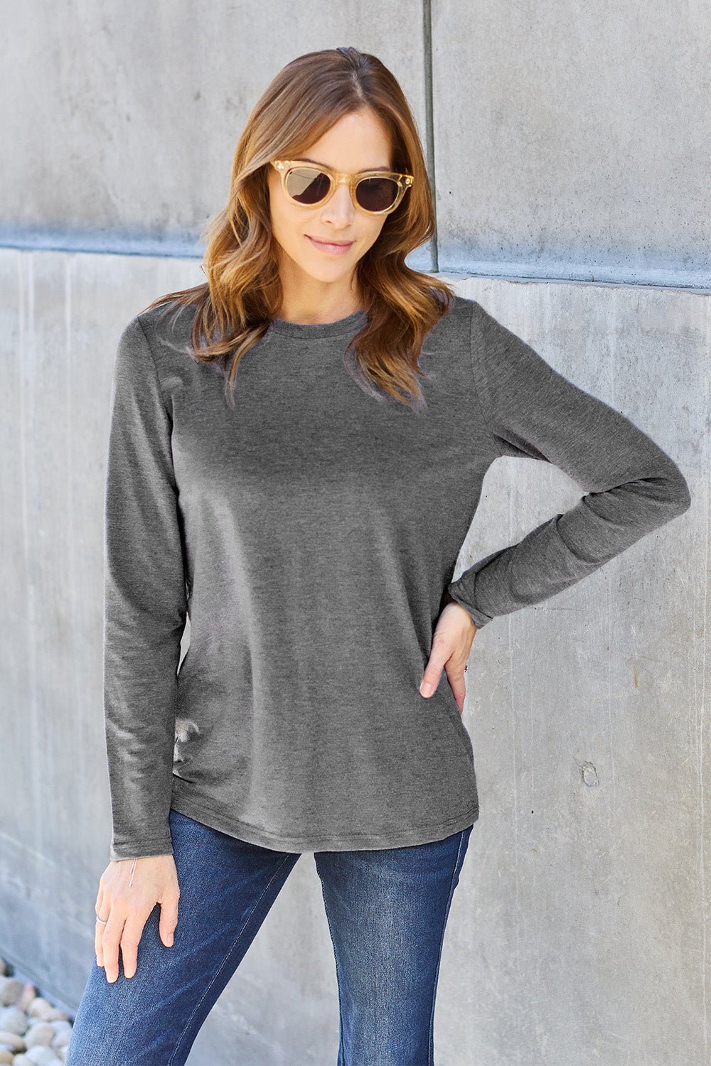 Basic Bae Full Size Round Neck Long Sleeve Top - Bella Blue Styles