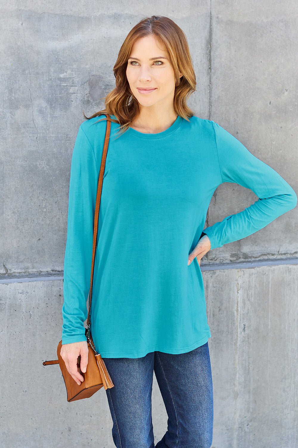 Basic Bae Full Size Round Neck Long Sleeve Top - Bella Blue Styles