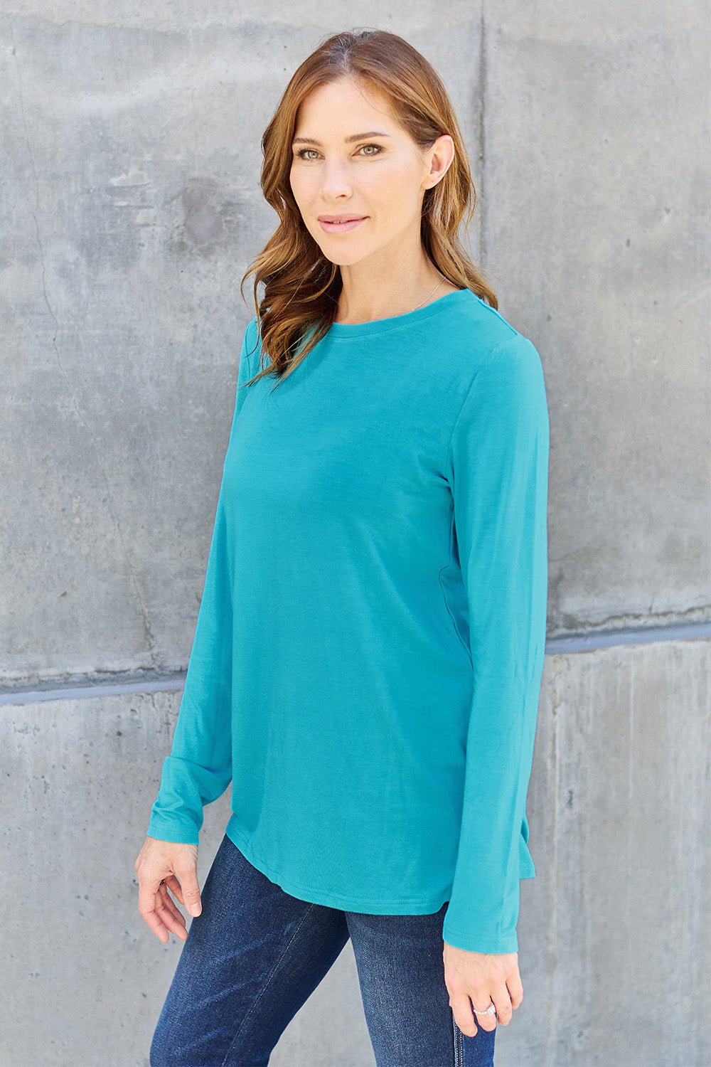 Basic Bae Full Size Round Neck Long Sleeve Top - Bella Blue Styles