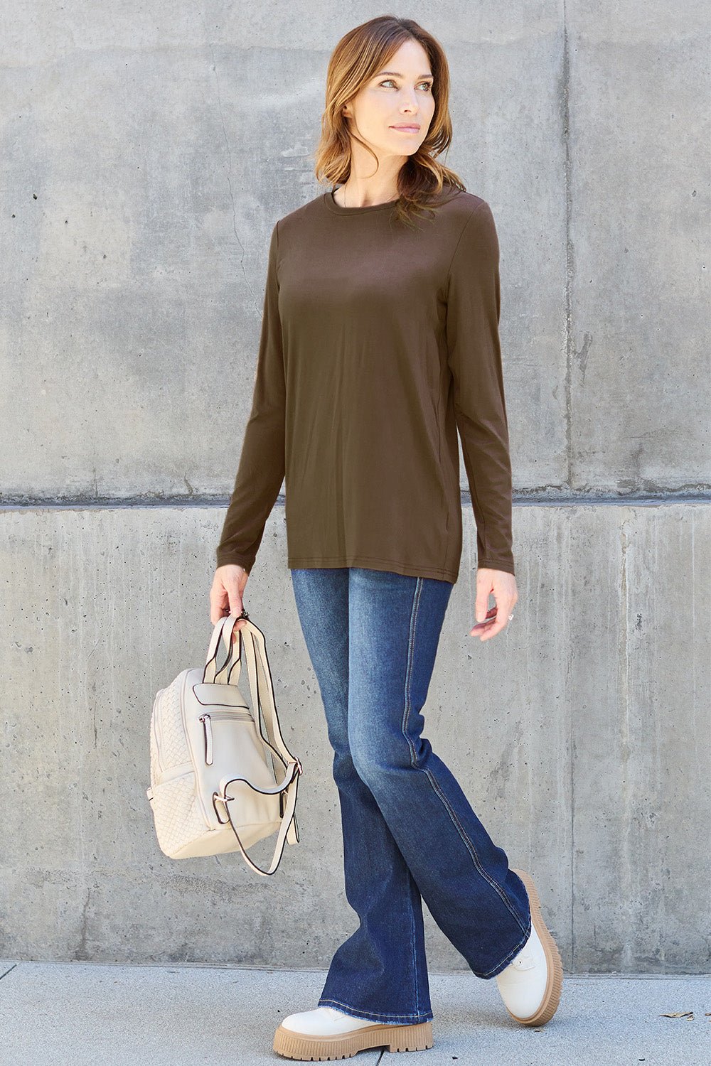 Basic Bae Full Size Round Neck Long Sleeve Top - Bella Blue Styles