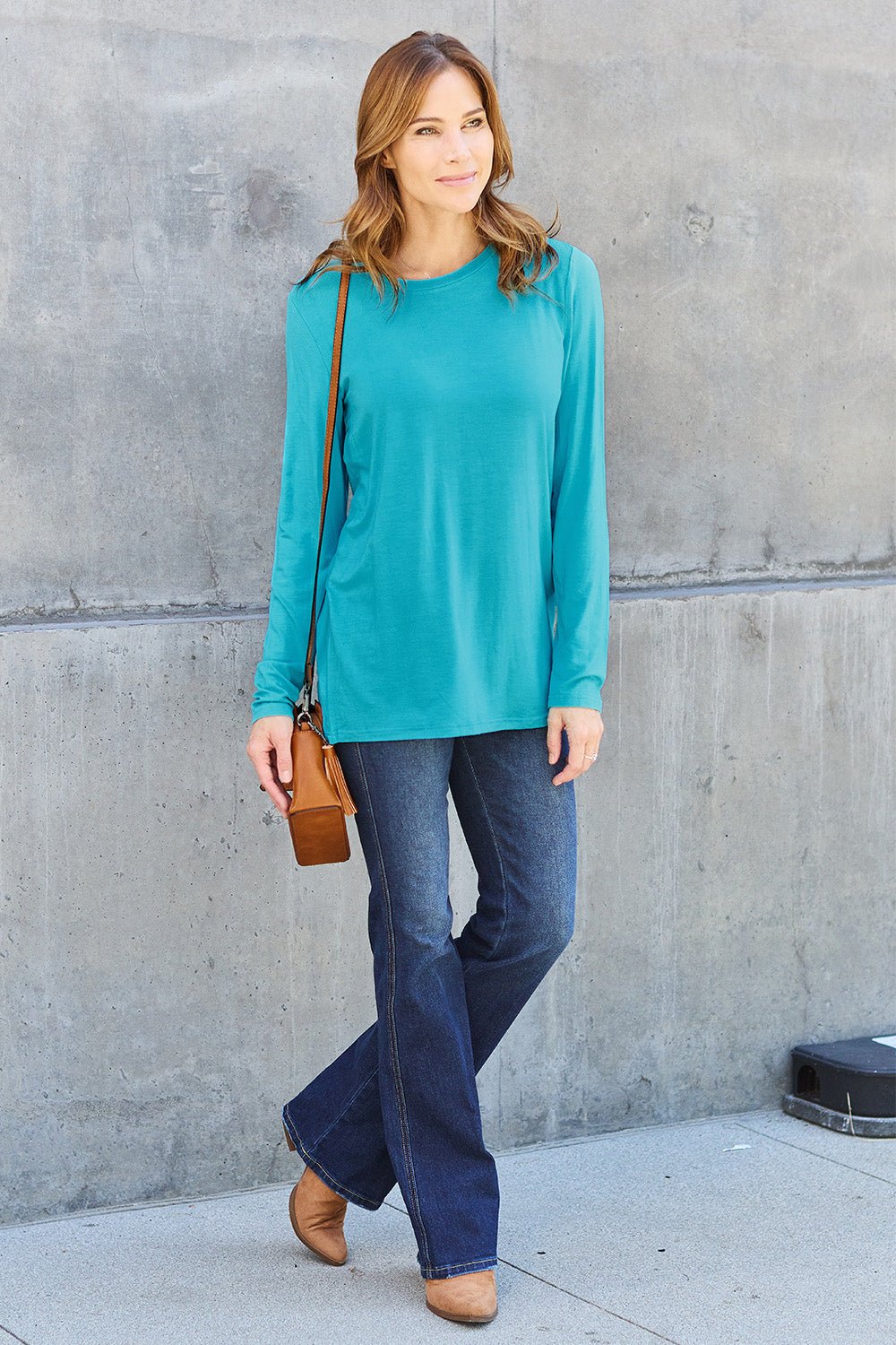 Basic Bae Full Size Round Neck Long Sleeve Top - Bella Blue Styles