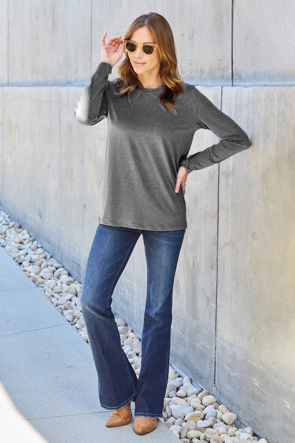 Basic Bae Full Size Round Neck Long Sleeve Top - Bella Blue Styles