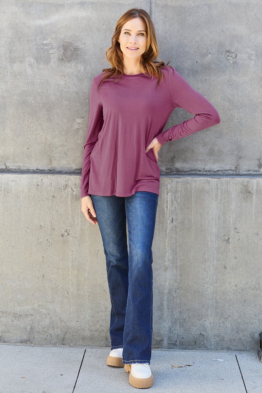 Basic Bae Full Size Round Neck Long Sleeve Top - Bella Blue Styles