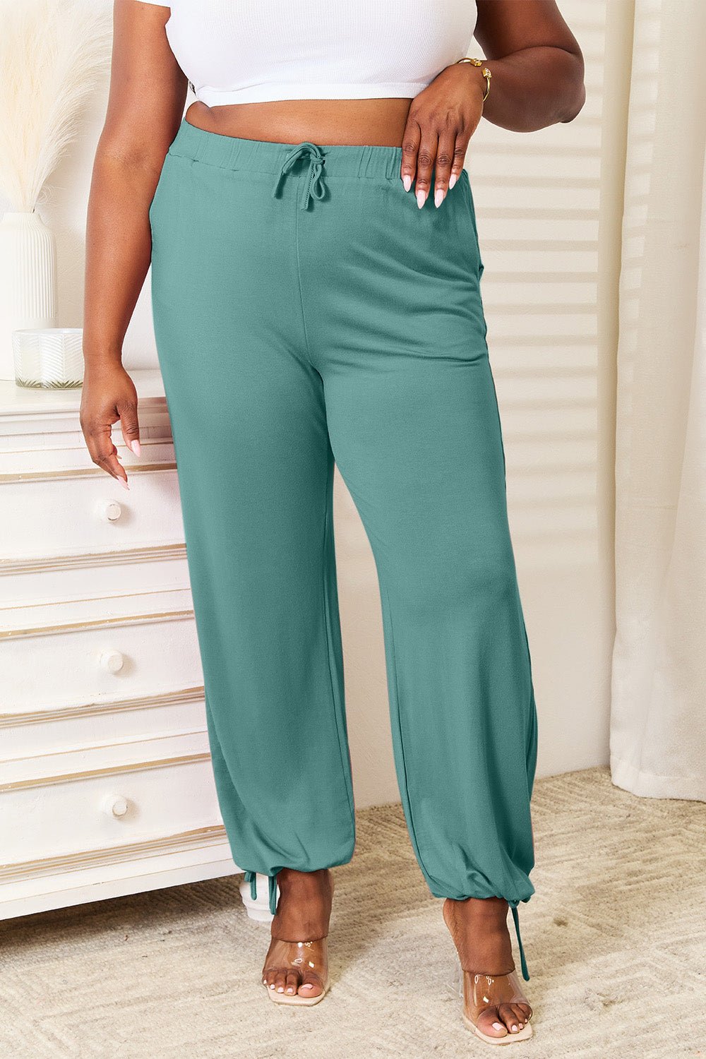 Basic Bae Full Size Soft Rayon Drawstring Waist Pants with Pockets - Bella Blue Styles