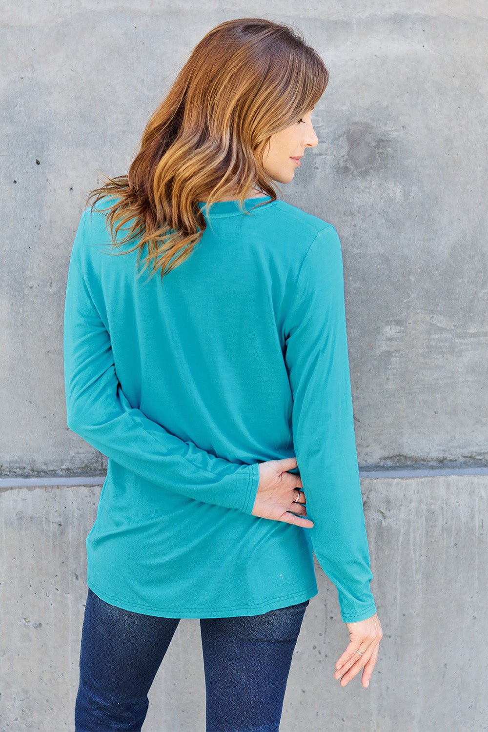 Basic Bae Full Size V - Neck Long Sleeve Top - Bella Blue Styles