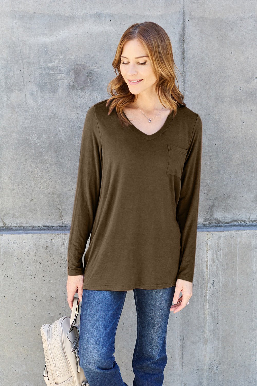 Basic Bae Full Size V - Neck Long Sleeve Top - Bella Blue Styles