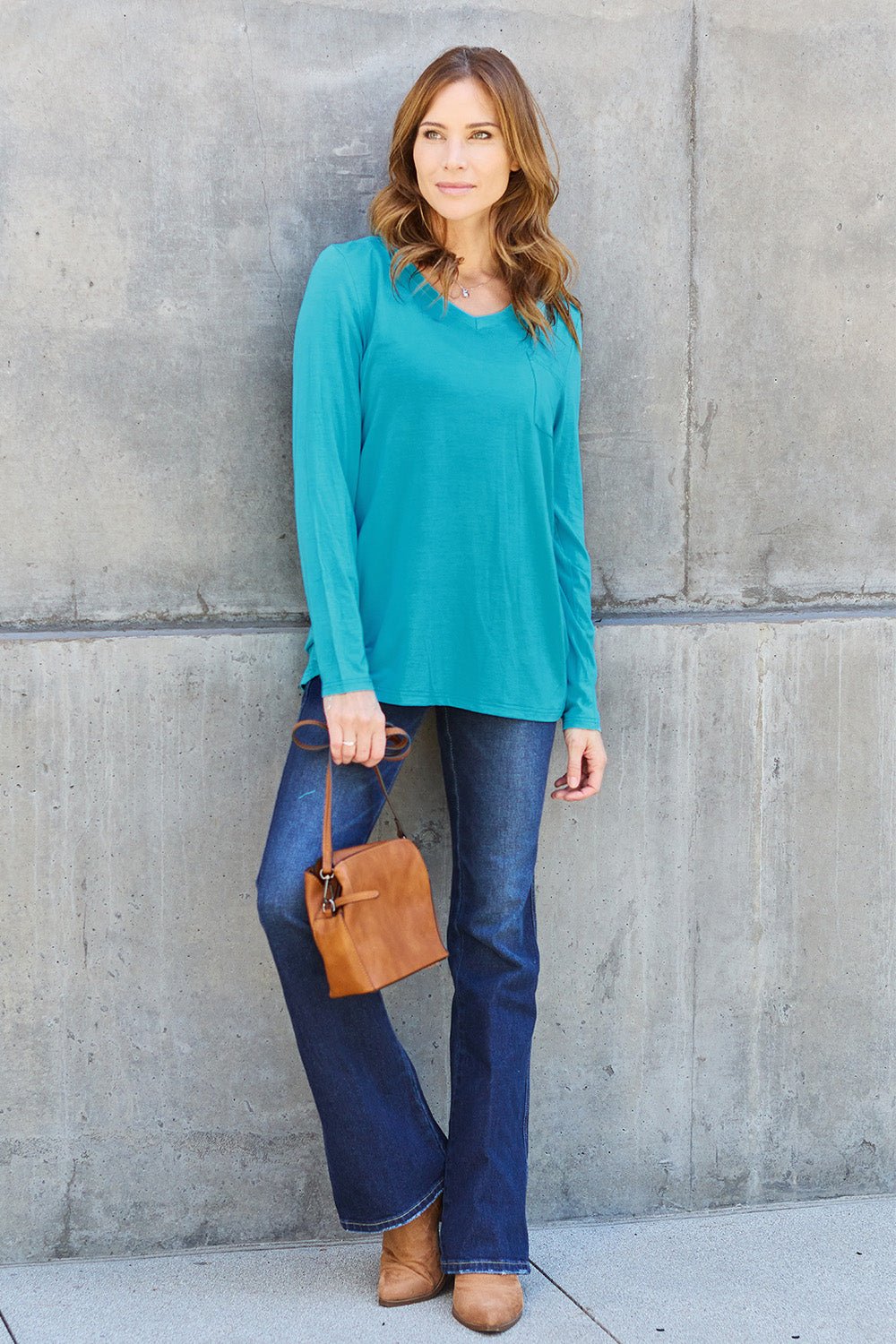 Basic Bae Full Size V - Neck Long Sleeve Top - Bella Blue Styles