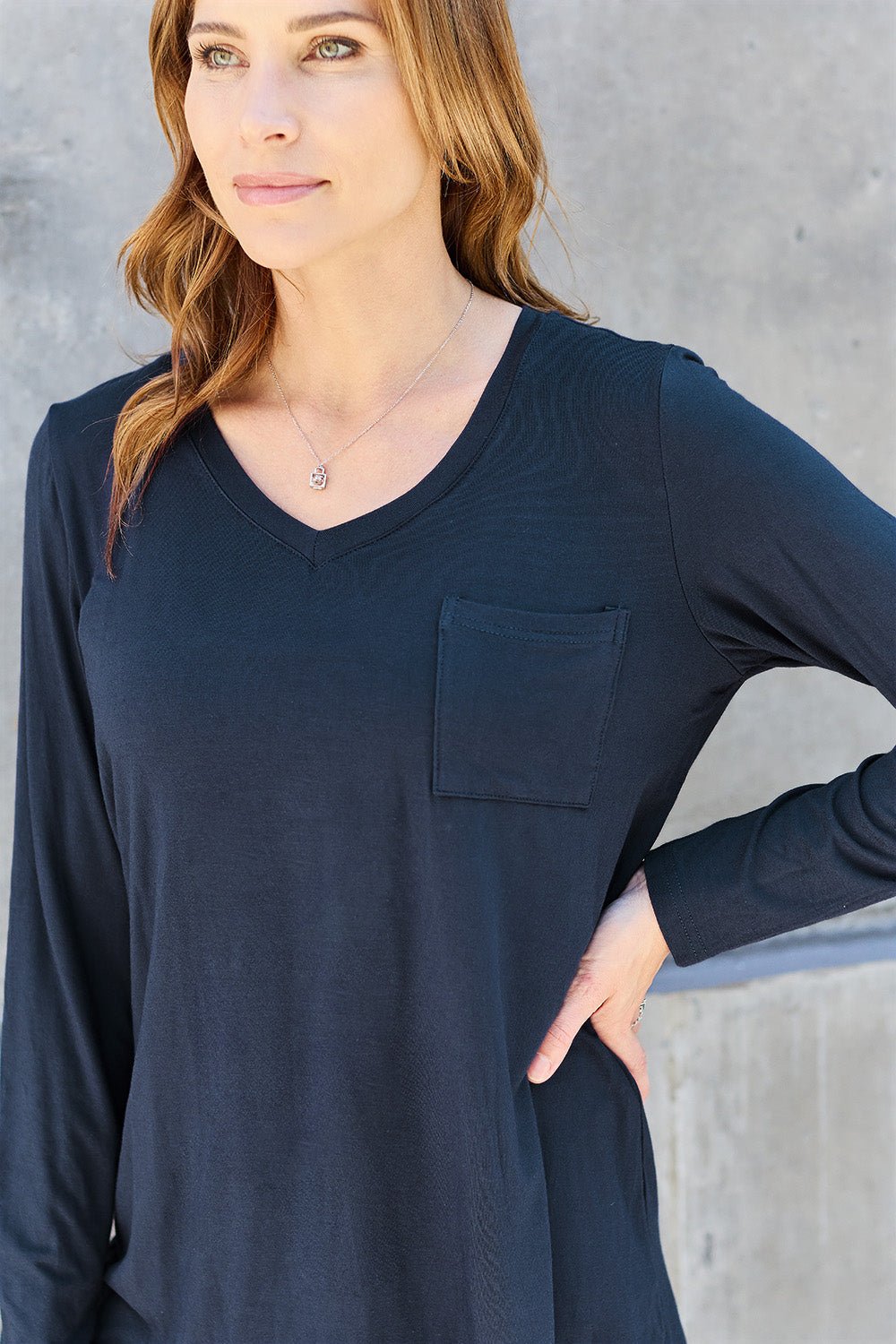 Basic Bae Full Size V - Neck Long Sleeve Top - Bella Blue Styles