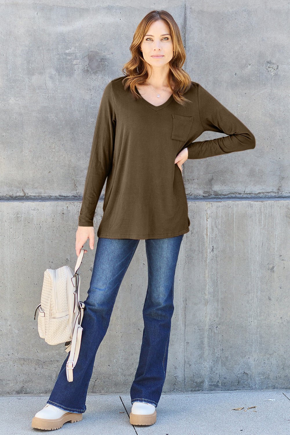 Basic Bae Full Size V - Neck Long Sleeve Top - Bella Blue Styles