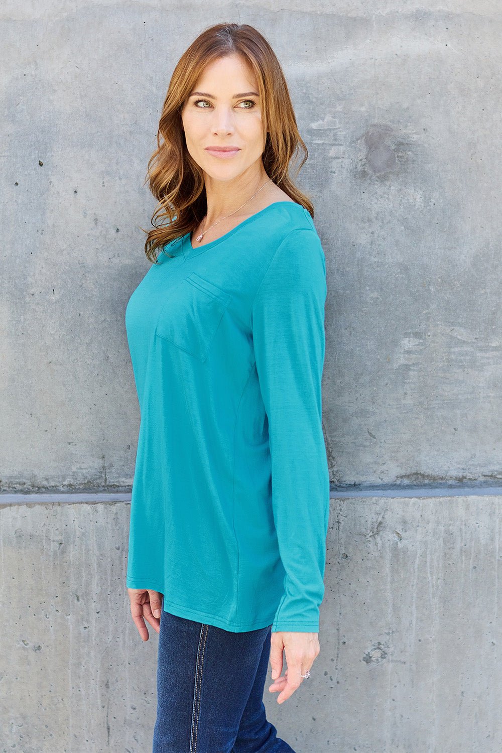 Basic Bae Full Size V - Neck Long Sleeve Top - Bella Blue Styles