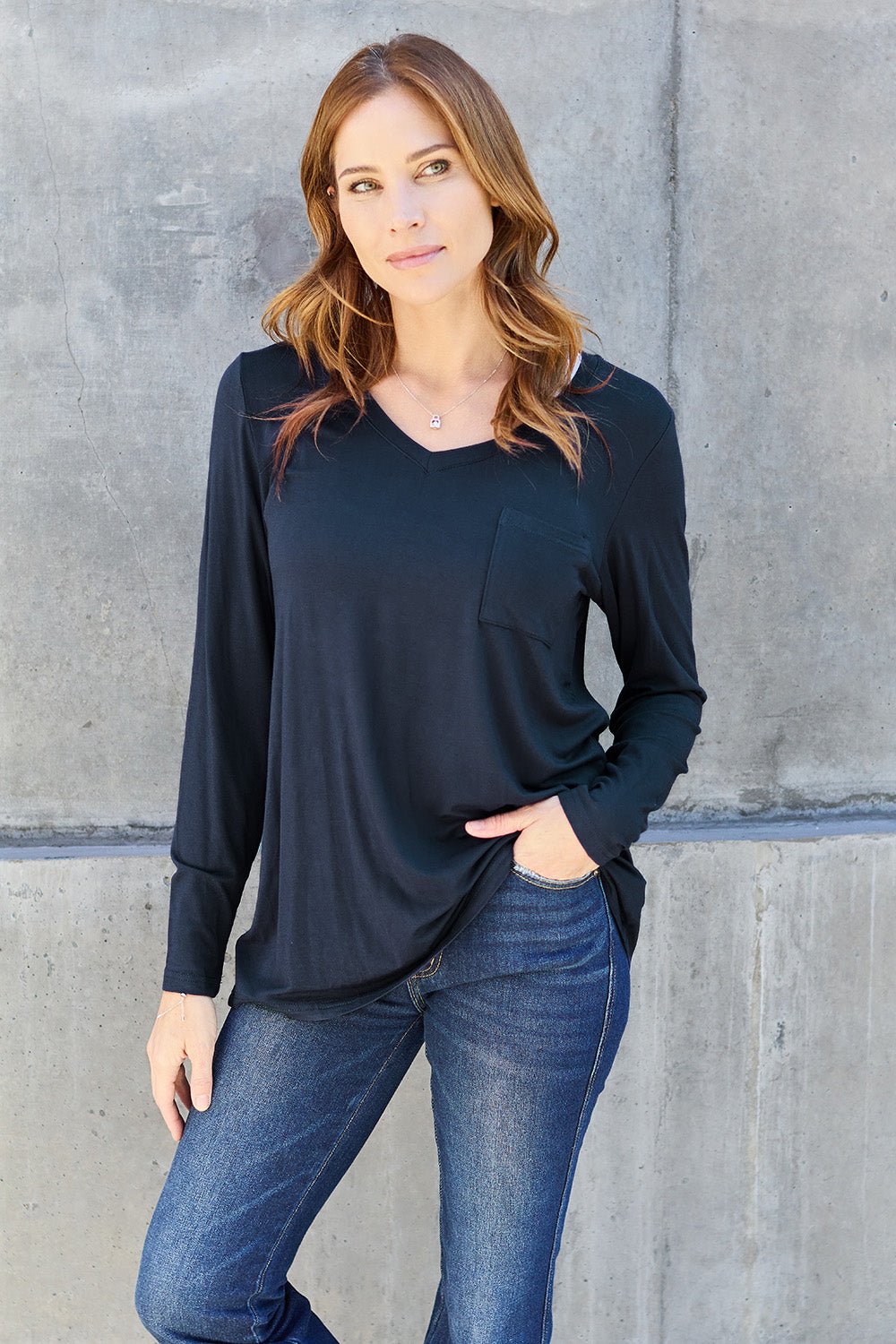 Basic Bae Full Size V - Neck Long Sleeve Top - Bella Blue Styles