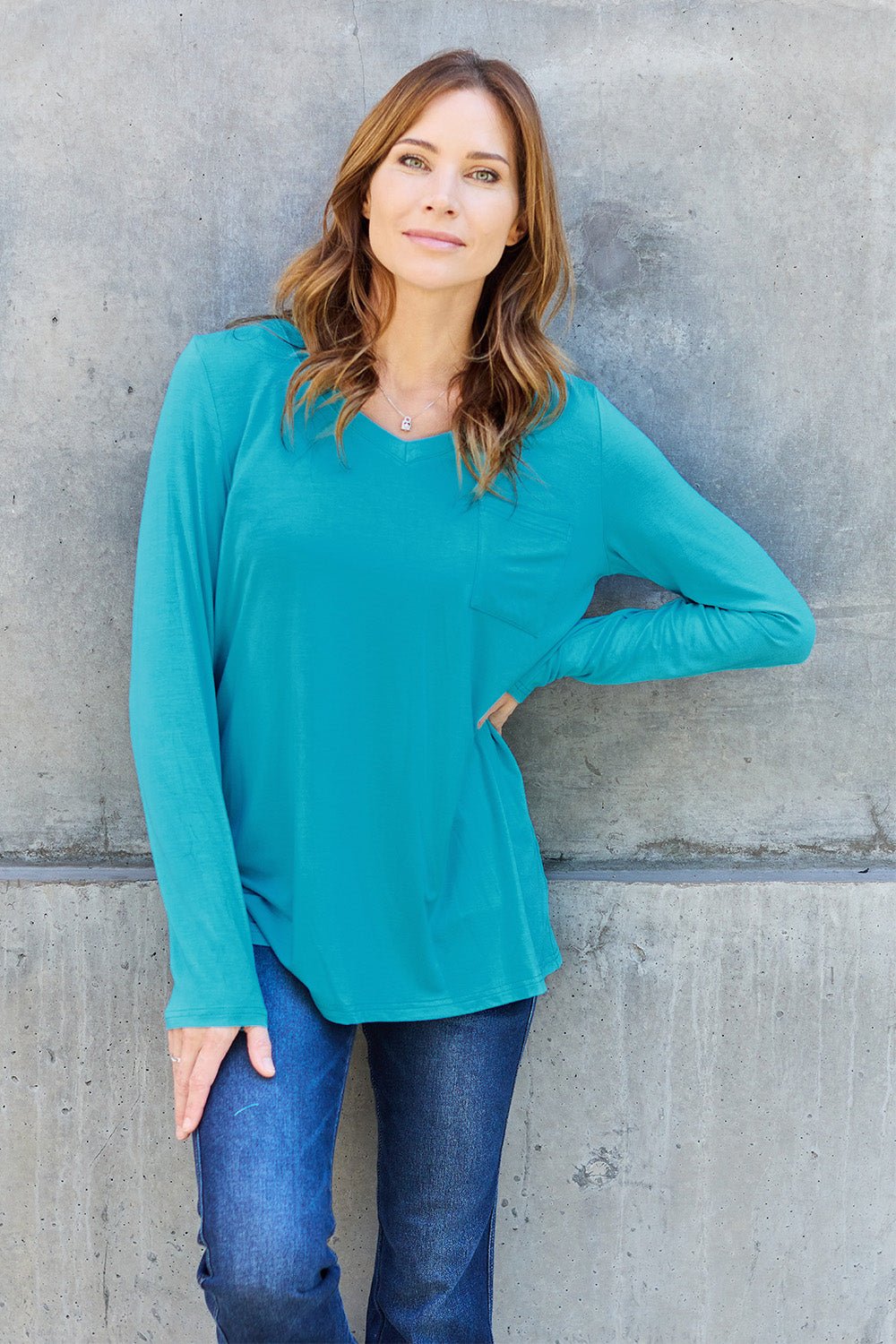 Basic Bae Full Size V - Neck Long Sleeve Top - Bella Blue Styles