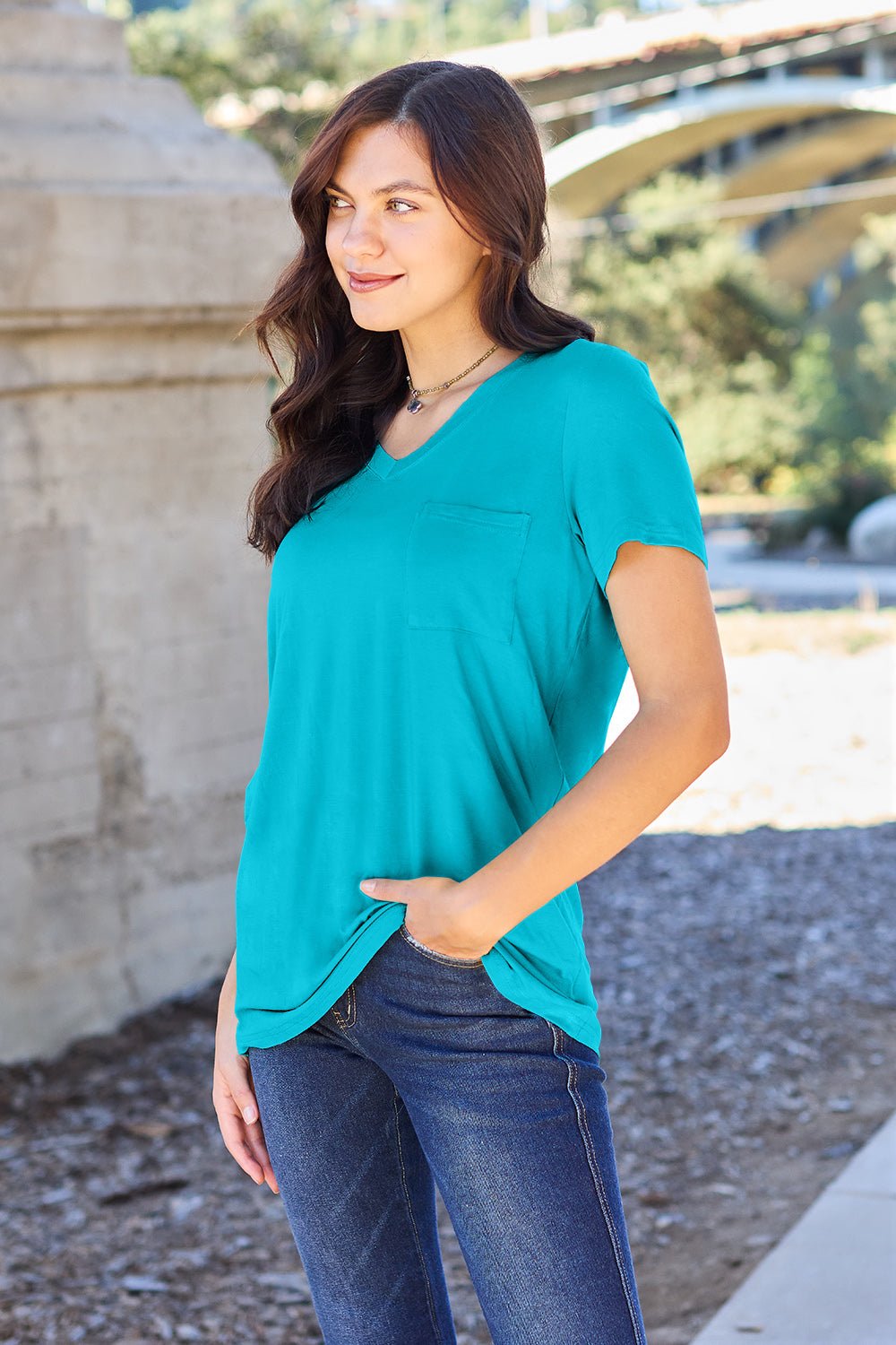 Basic Bae Full Size V-Neck Short Sleeve T-Shirt - Bella Blue Styles