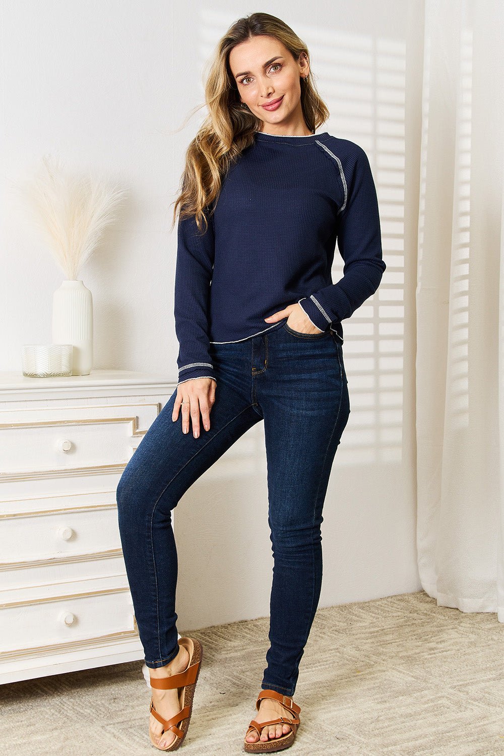 Basic Bae Long Raglan Sleeve Round Neck Top - Bella Blue Styles