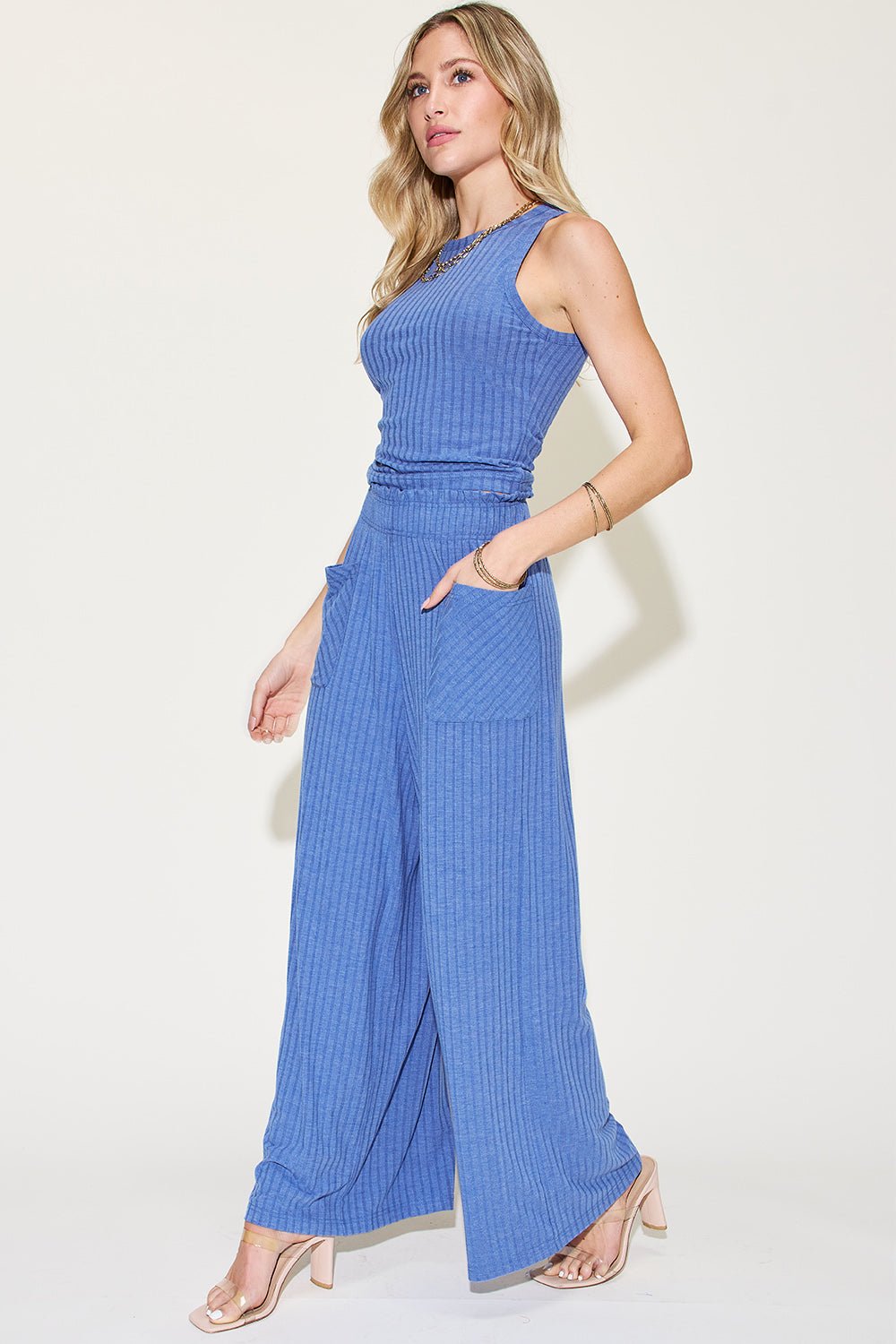 Basic Bae Ribbed Tank and Wide Leg Pants Set - Bella Blue Styles