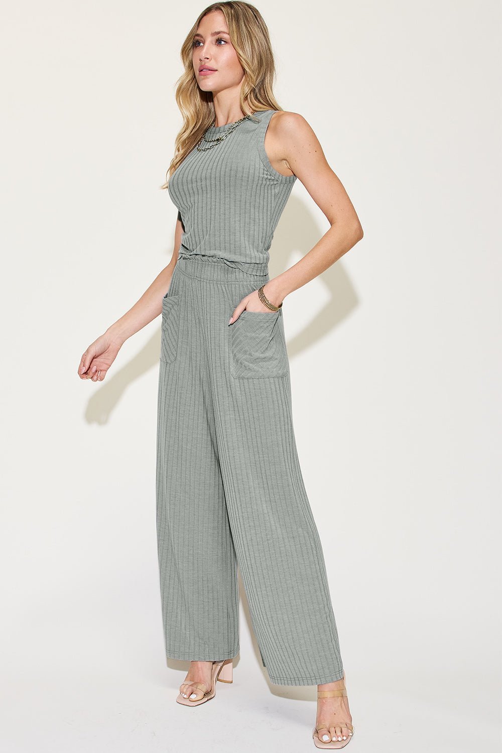 Basic Bae Ribbed Tank and Wide Leg Pants Set - Bella Blue Styles