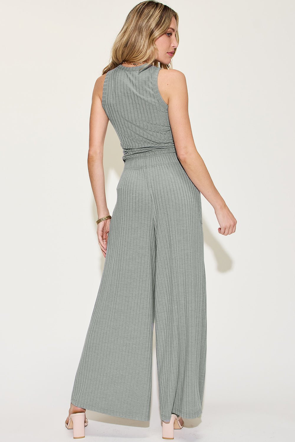 Basic Bae Ribbed Tank and Wide Leg Pants Set - Bella Blue Styles