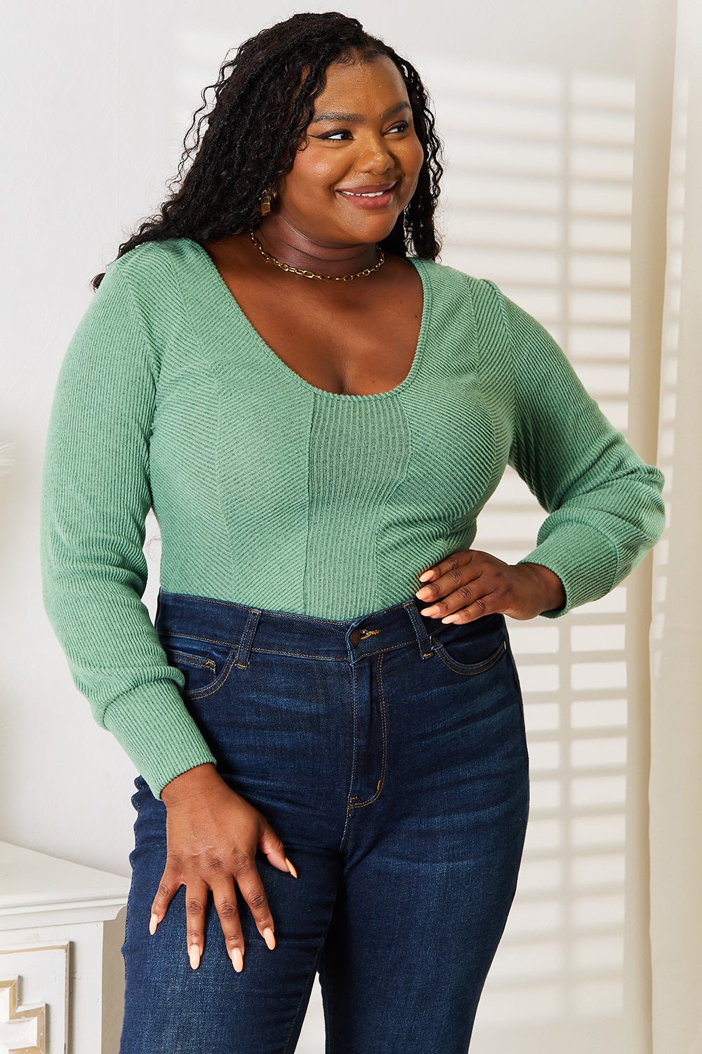 Basic Bae Scoop Neck Long Sleeve Top - Bella Blue Styles