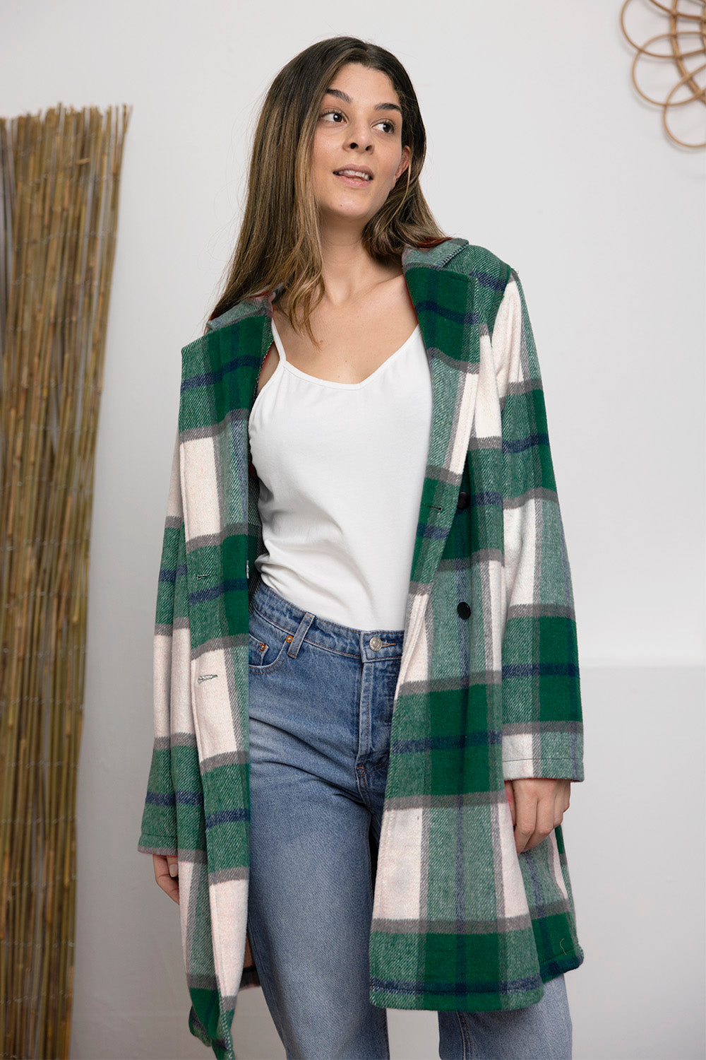 Raquelle Plaid Button Up Lapel Collar Coat