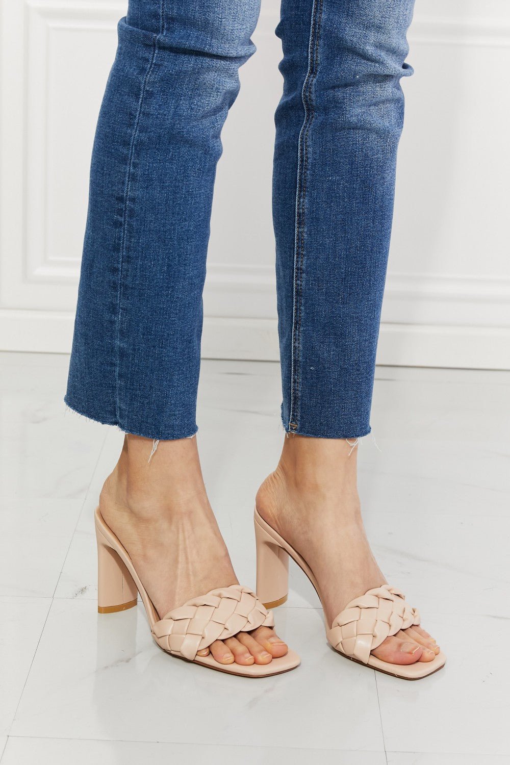 Beige Braided Block Mules - Bella Blue Styles