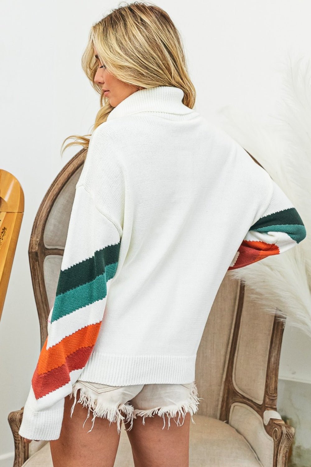 BiBi Multi Color Chevron Pattern Sweater - Bella Blue Styles