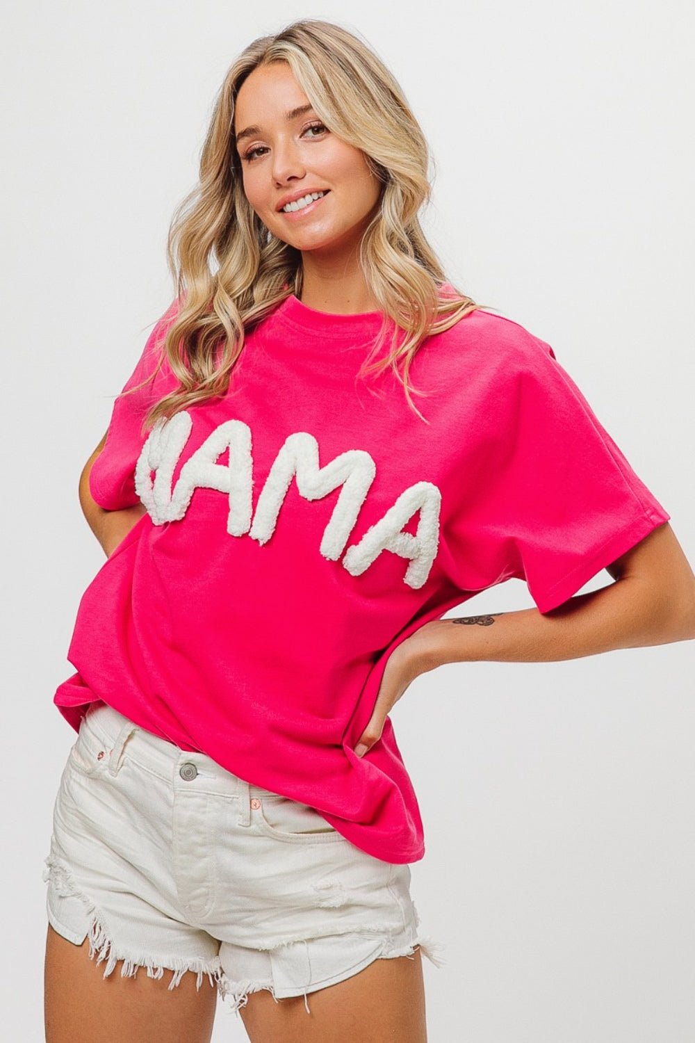 BiBi Round Neck Short Sleeve MAMA T-Shirt - Bella Blue Styles