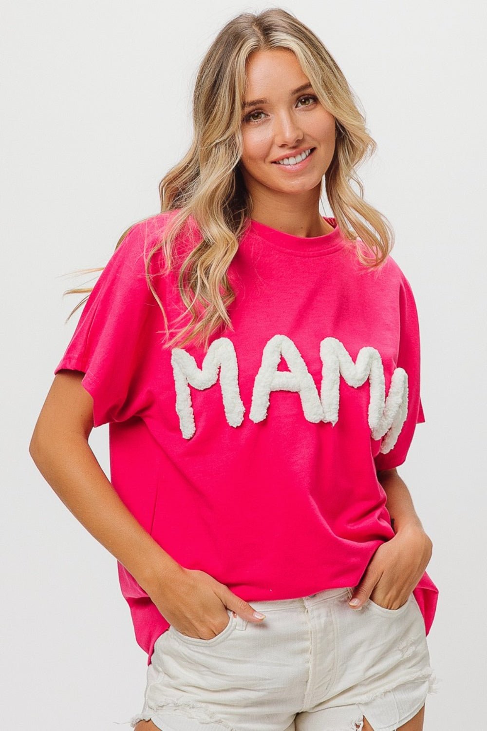 BiBi Round Neck Short Sleeve MAMA T-Shirt - Bella Blue Styles