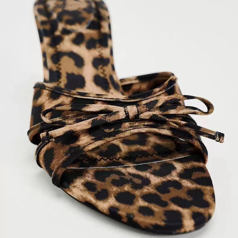 Bow Leopard Kitten Heel Sandals - Bella Blue Styles