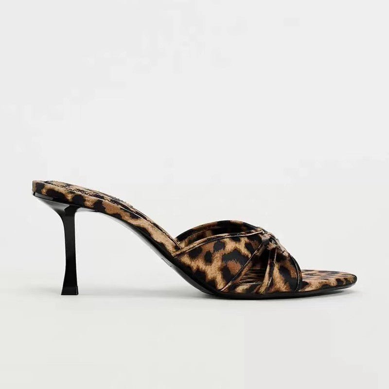 Bow Leopard Kitten Heel Sandals - Bella Blue Styles