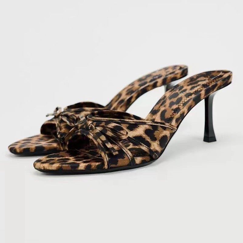 Bow Leopard Kitten Heel Sandals - Bella Blue Styles