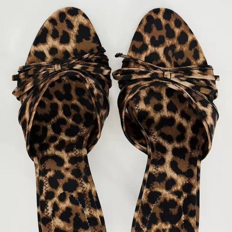 Bow Leopard Kitten Heel Sandals - Bella Blue Styles