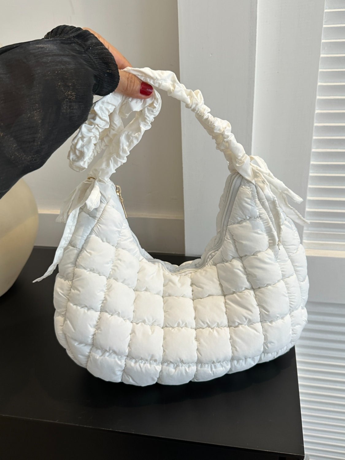 Bubble Texture Ruched Strap Quilted Shoulder Bag - Bella Blue Styles