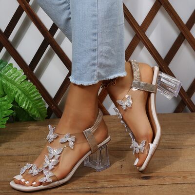 Butterfly Detail Open Toe Mid Heel Sandals - Bella Blue Styles