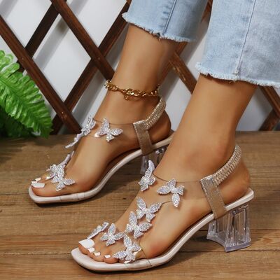 Butterfly Detail Open Toe Mid Heel Sandals - Bella Blue Styles