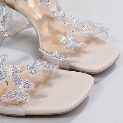 Butterfly Detail Open Toe Mid Heel Sandals - Bella Blue Styles