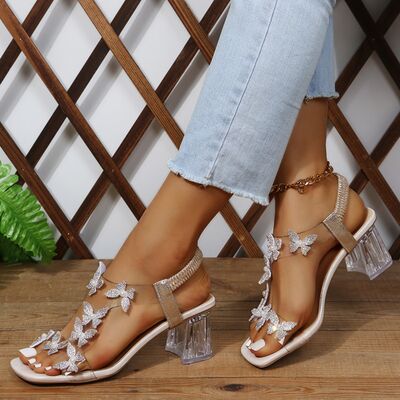 Butterfly Detail Open Toe Mid Heel Sandals - Bella Blue Styles