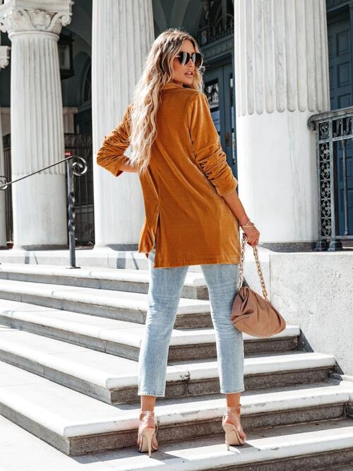 Button Up Long Sleeve Blazer with Pocket - Bella Blue Styles